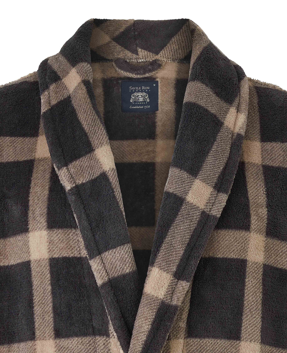 Beige Navy Check Snuggle Fleece Dressing Gown
