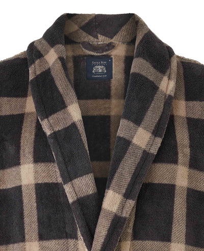 Beige Navy Check Snuggle Fleece Dressing Gown