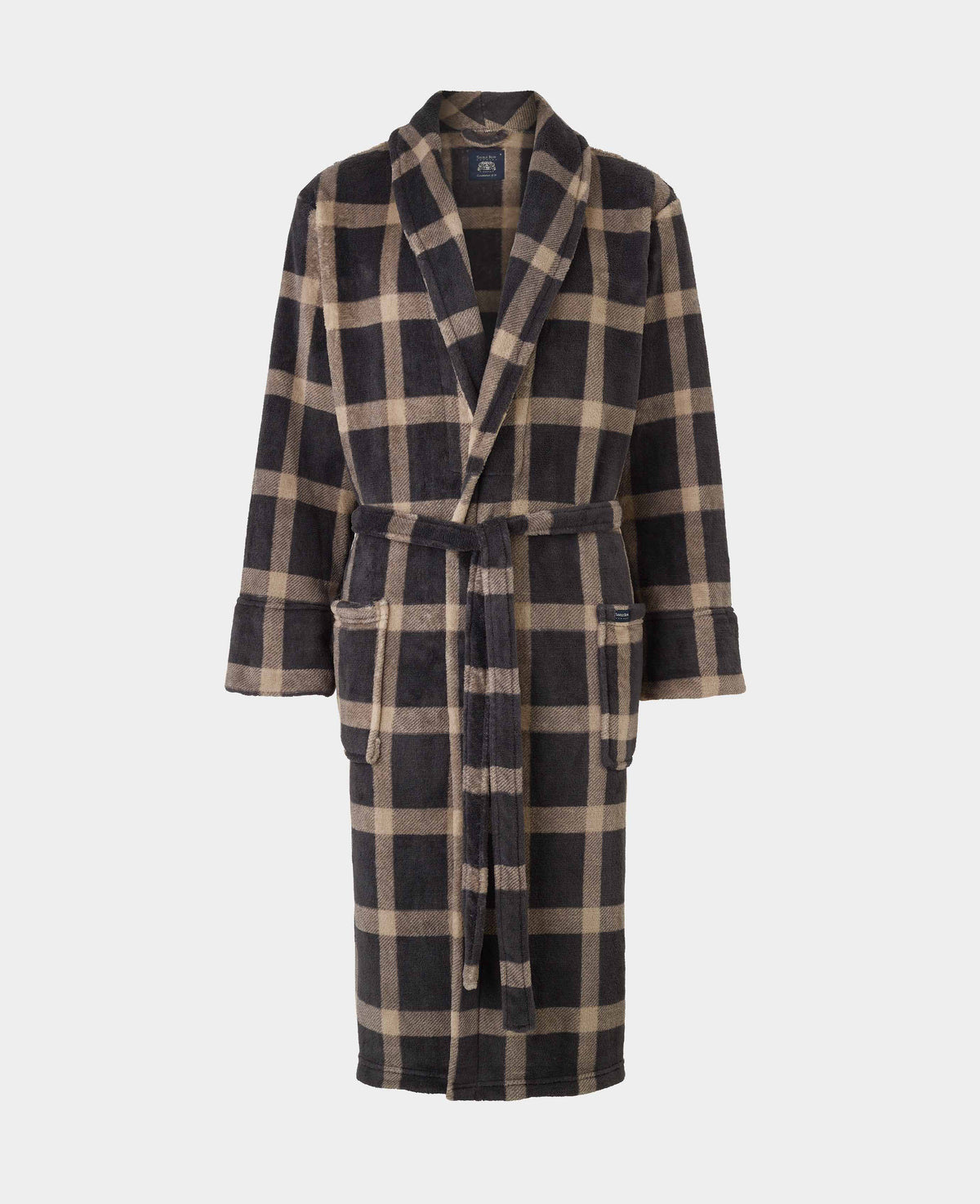 Beige Navy Check Snuggle Fleece Dressing Gown