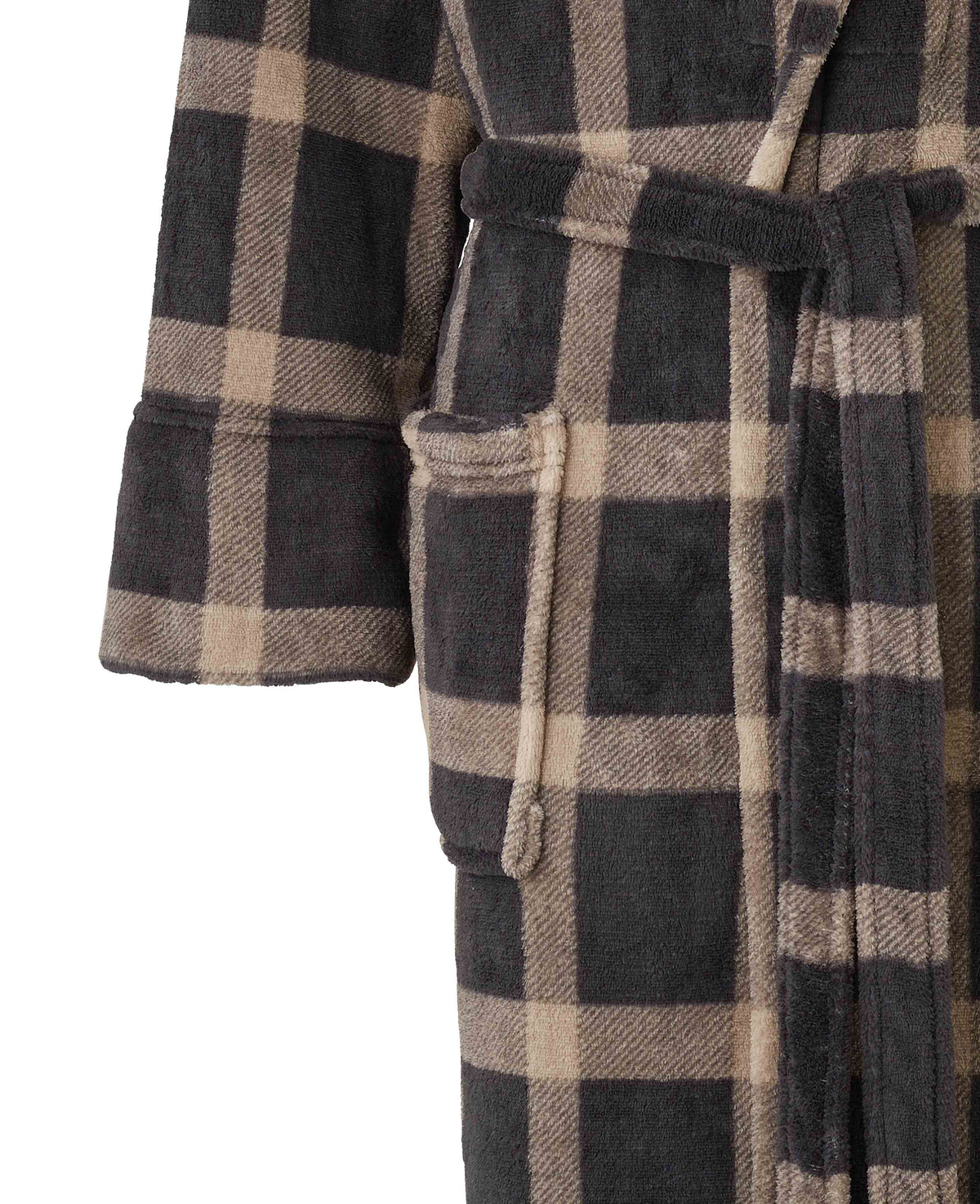 Beige Navy Check Snuggle Fleece Dressing Gown