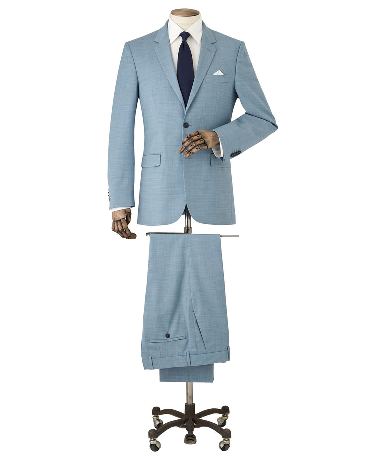 Men's Light Blue Wool-Blend Tailored Suit - One Size