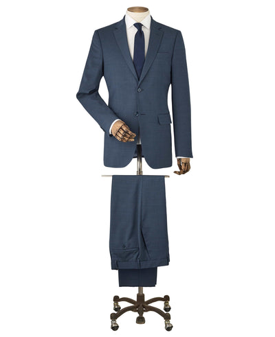 Men's Dark Blue Wool-Blend Tailored Suit - One Size