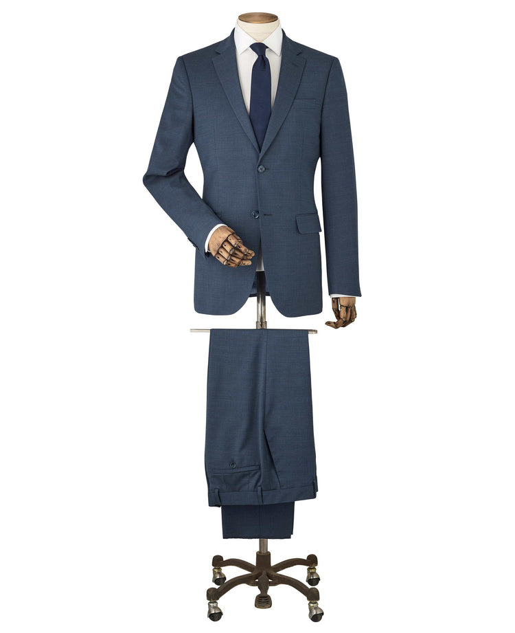 Men's Dark Blue Wool-Blend Tailored Suit - One Size
