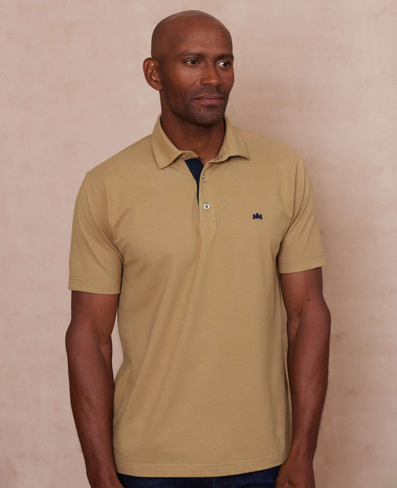 Beige Cotton Classic Fit Short Sleeve Polo Shirt