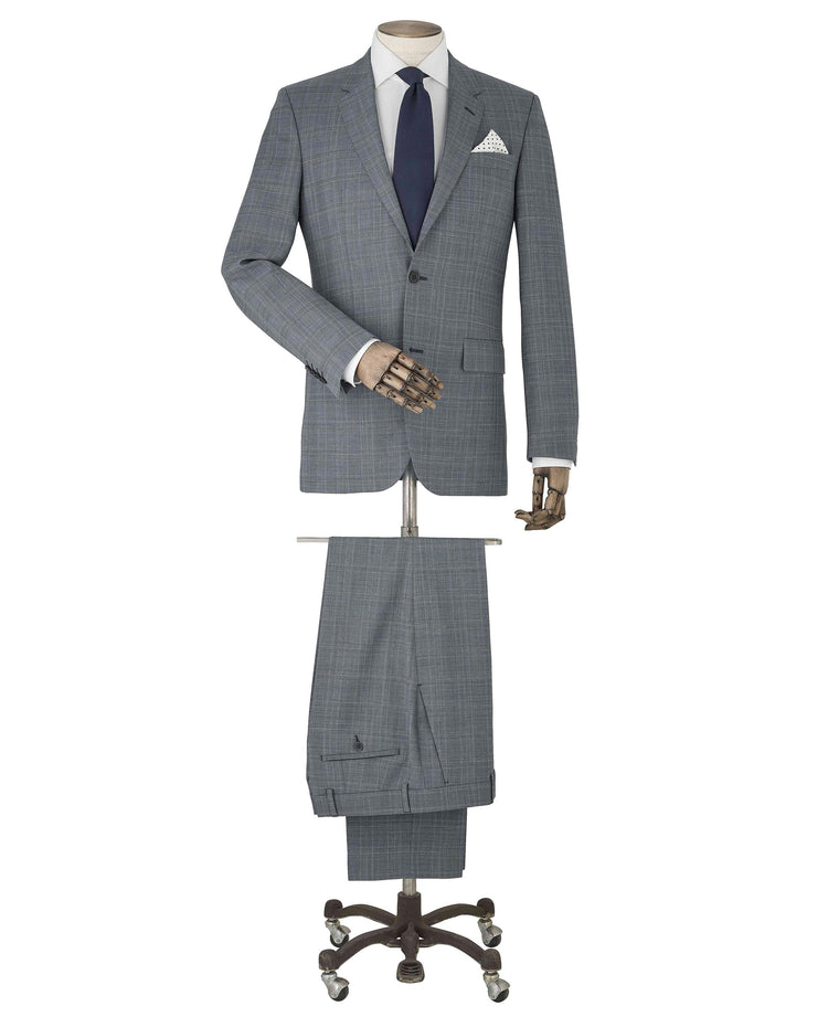 Men's Grey Windowpane Check Tailored Suit - One Size