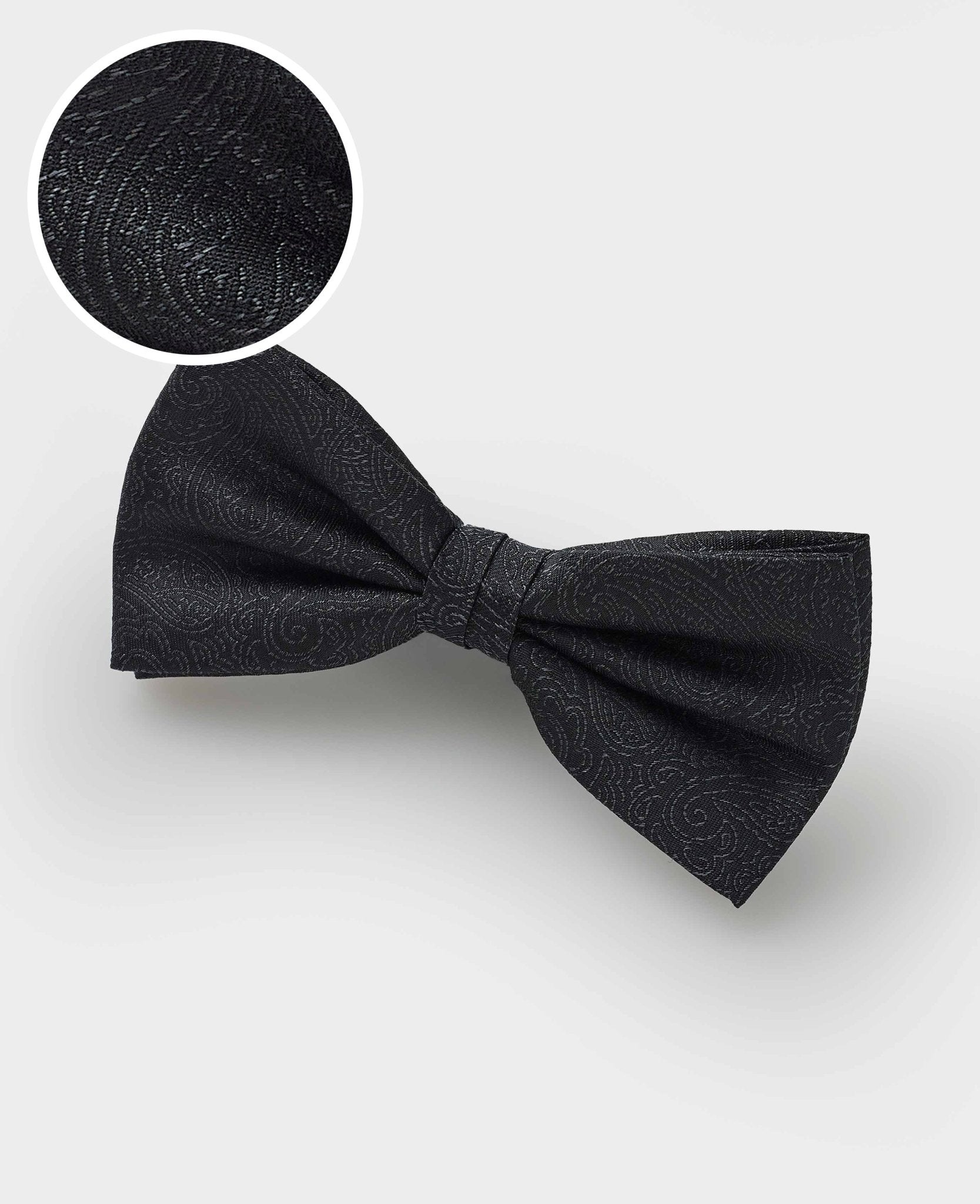Black Jacquard Paisley Silk Pre-Tied Bow Tie, view 1