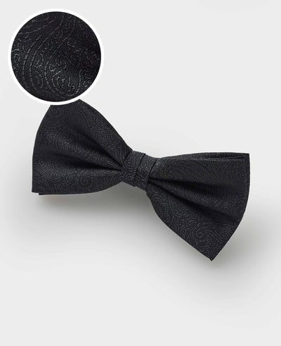 Black Jacquard Paisley Silk Pre-Tied Bow Tie