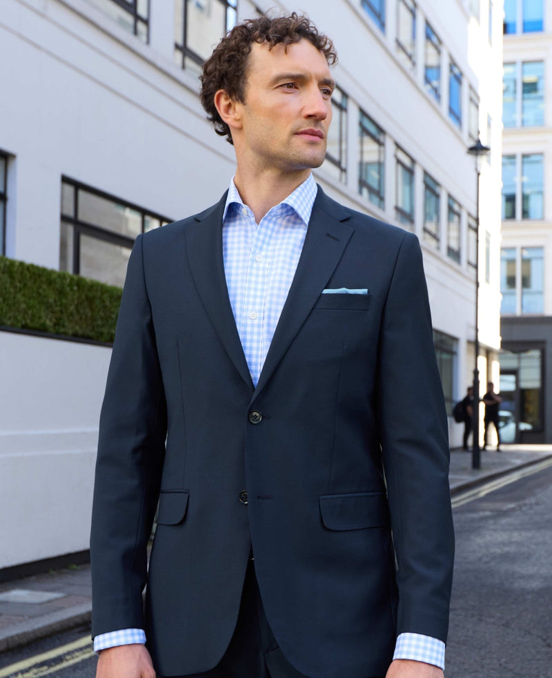Navy Wool-Blend Tailored Suit