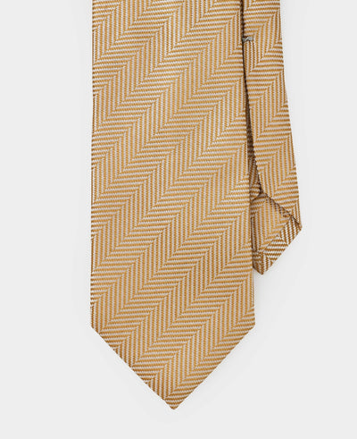 Beige Herringbone Seven Fold Silk Tie
