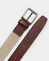 Beige Stretch Woven Belt With Leather Tip