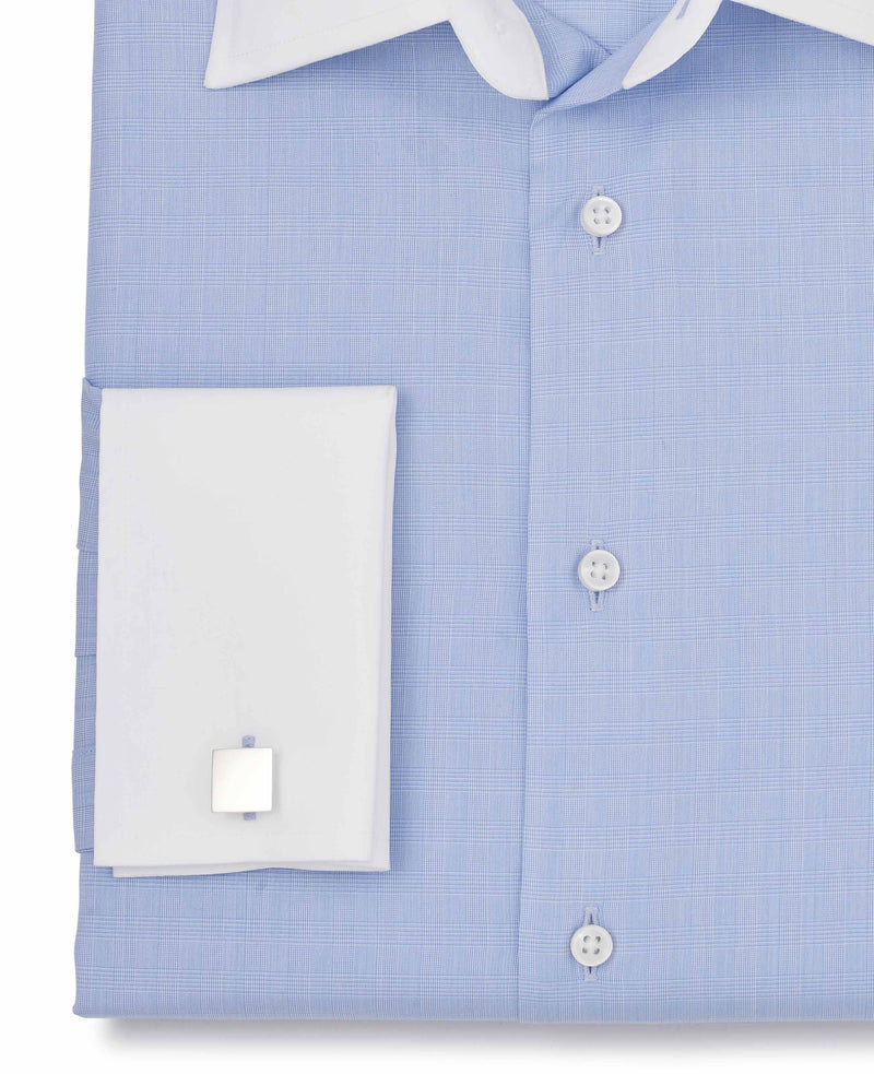 Bernard Blue Prince Of Wales Made To Measure Shirt Cuff Detail