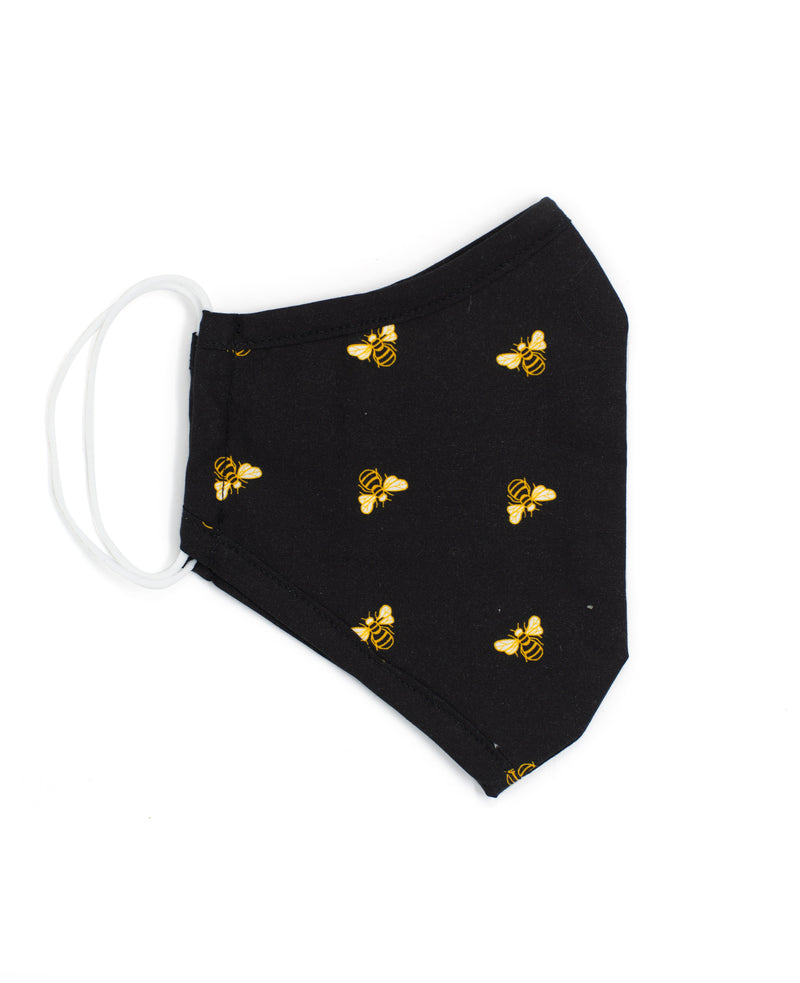 Black Bee Print Cotton Reusable Face Mask - Folded - MSK1417BEE