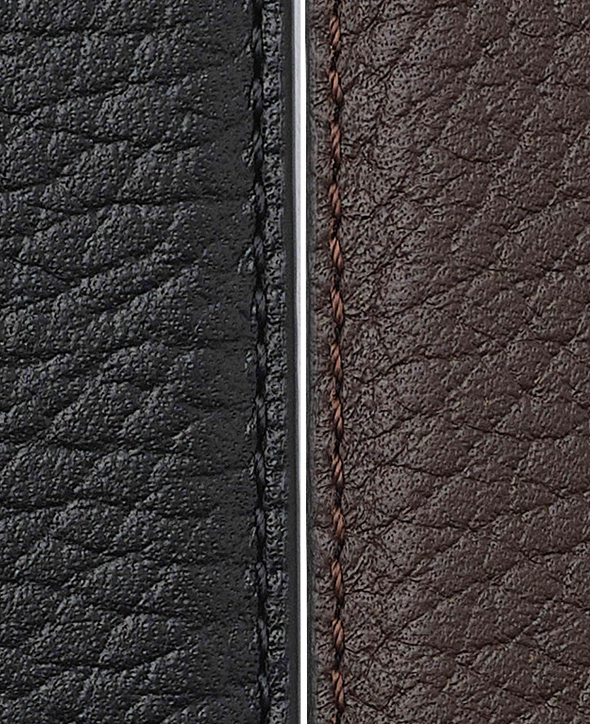 Men's Black Brown Reversible Leather Belt fabric detail