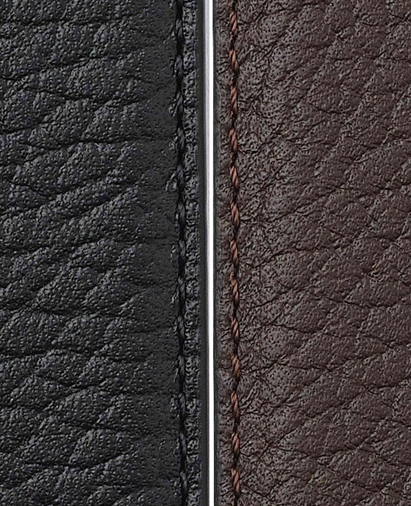 Men's Black Brown Reversible Leather Belt fabric detail