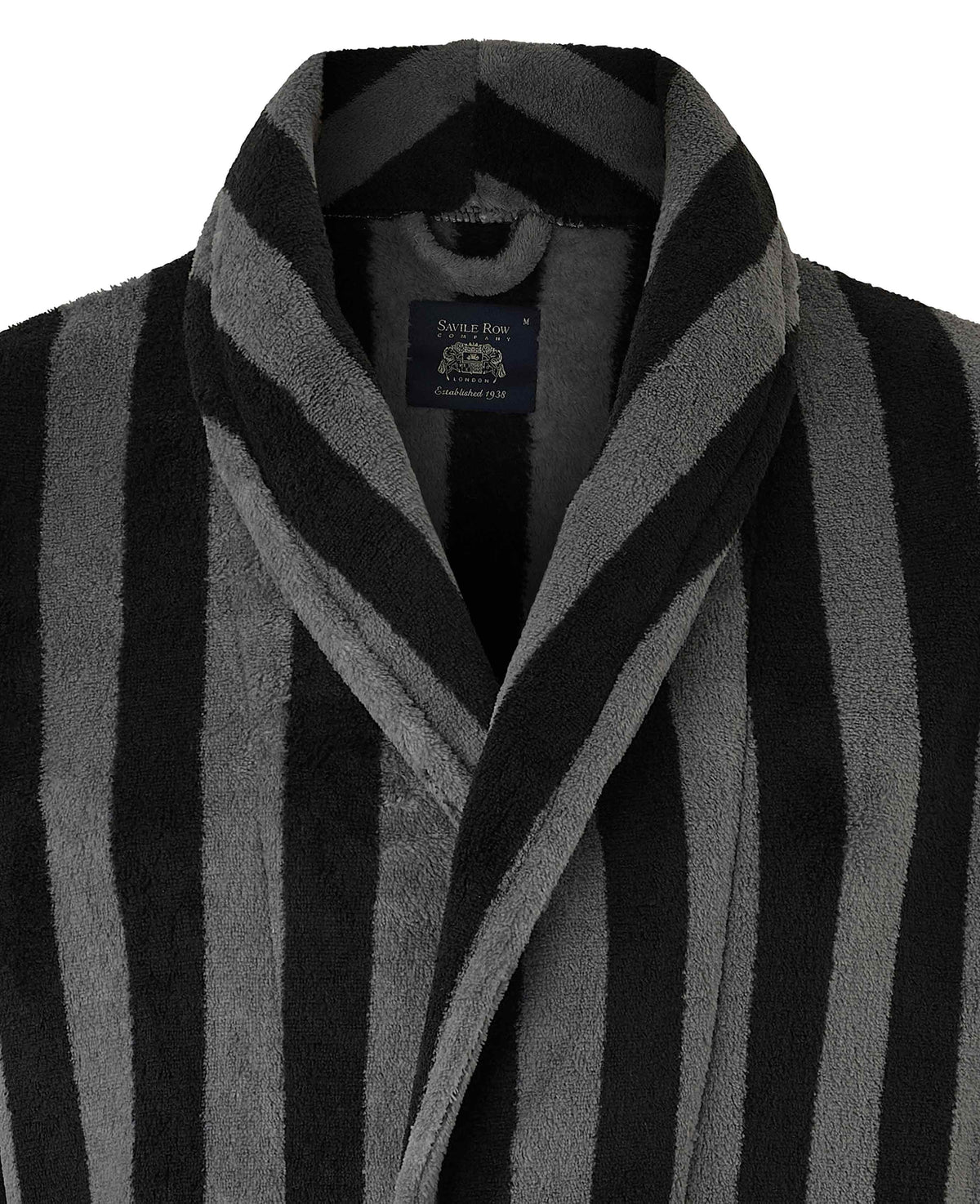 Black Charcoal Blue Bold Stripe Snuggle Fleece Dressing Gown