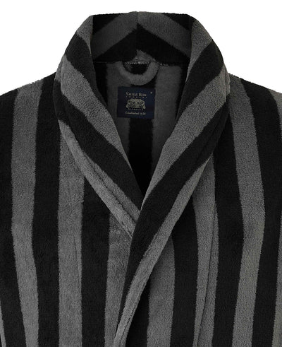 Black Charcoal Blue Bold Stripe Snuggle Fleece Dressing Gown