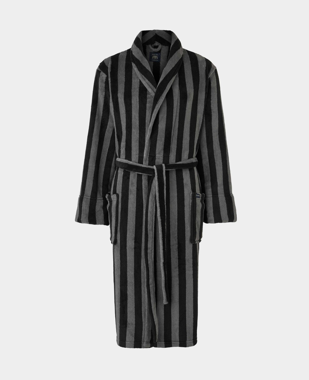 Black Charcoal Blue Bold Stripe Snuggle Fleece Dressing Gown