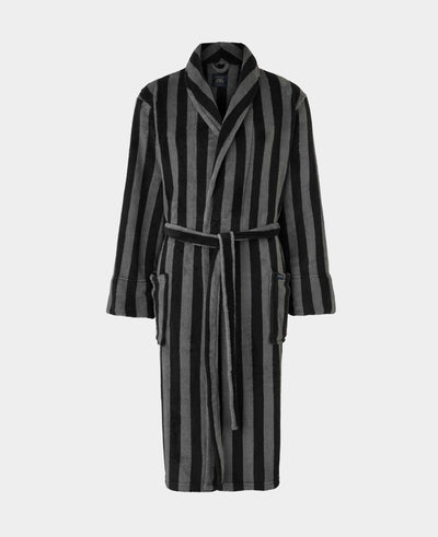 Black Charcoal Blue Bold Stripe Snuggle Fleece Dressing Gown