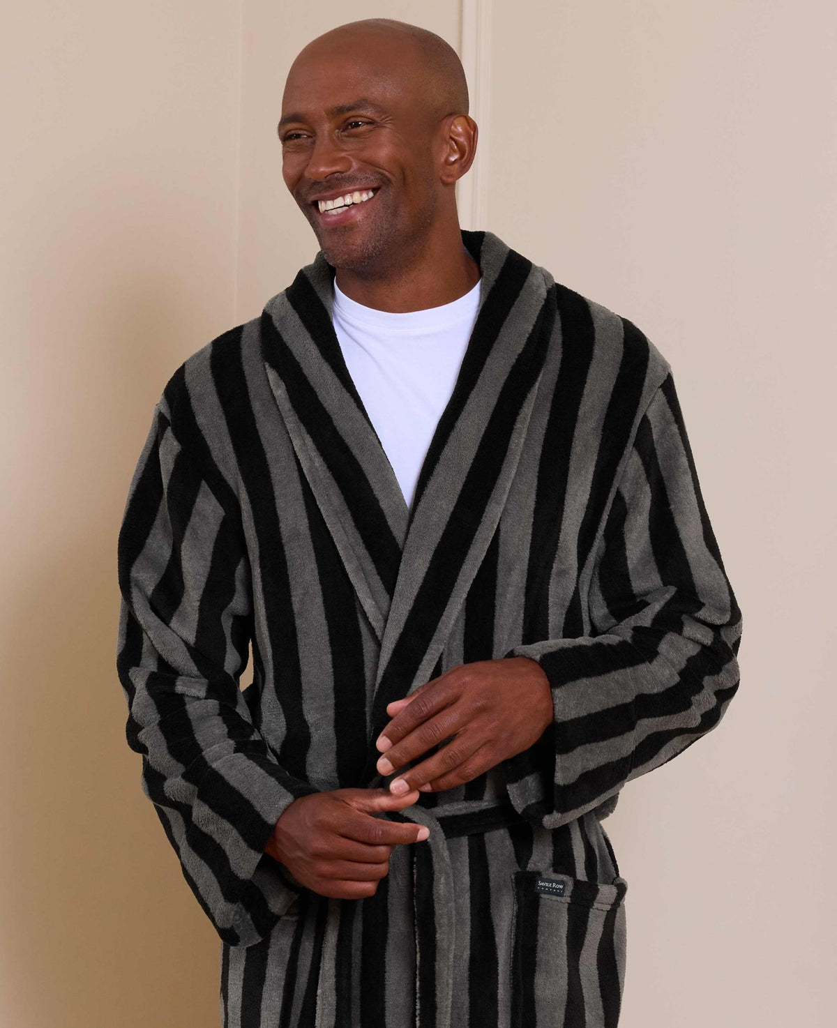 Black Charcoal Blue Bold Stripe Snuggle Fleece Dressing Gown