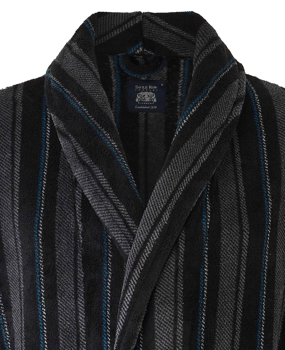 Black Charcoal Blue Stripe Snuggle Fleece Dressing Gown