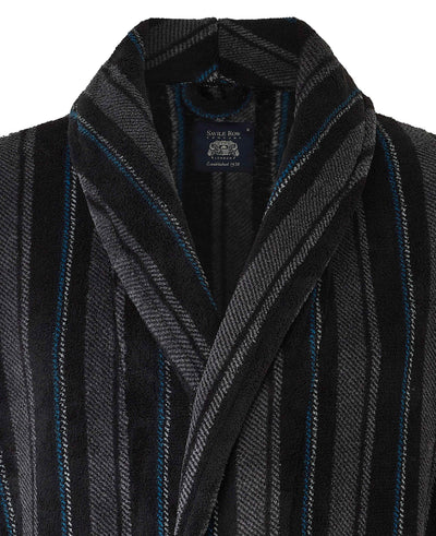 Black Charcoal Blue Stripe Snuggle Fleece Dressing Gown