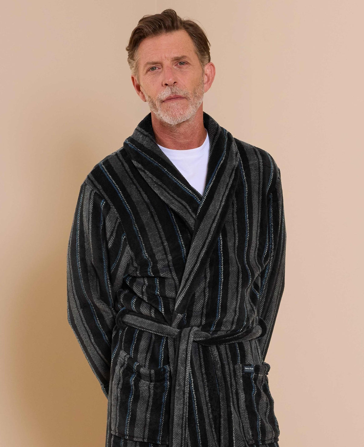 Black Charcoal Blue Stripe Snuggle Fleece Dressing Gown