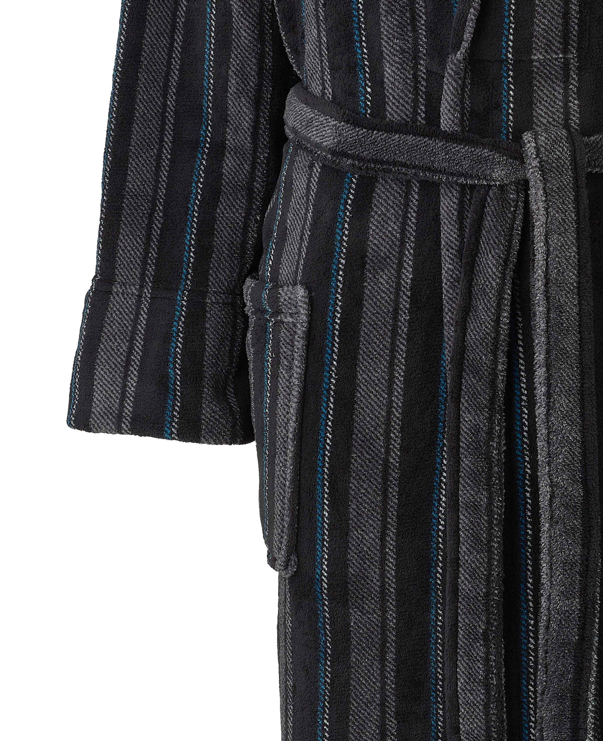 Black Charcoal Blue Stripe Snuggle Fleece Dressing Gown
