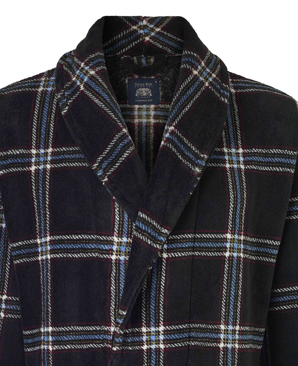 Men's Black Check Fleece Dressing Gown – Savile Row Company