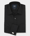 Black Cotton Herringbone Classic Fit Formal Shirt - Double Cuff
