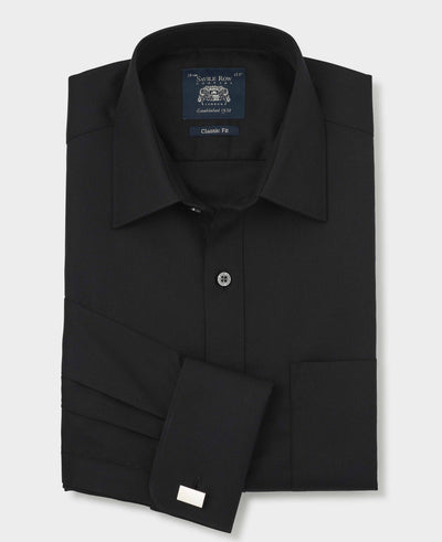 Black Cotton Herringbone Classic Fit Formal Shirt - Double Cuff