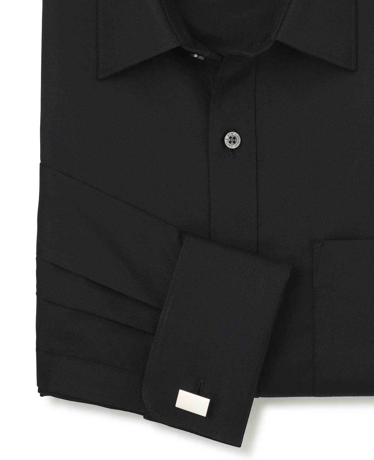 Black Cotton Herringbone Classic Fit Formal Shirt - Double Cuff