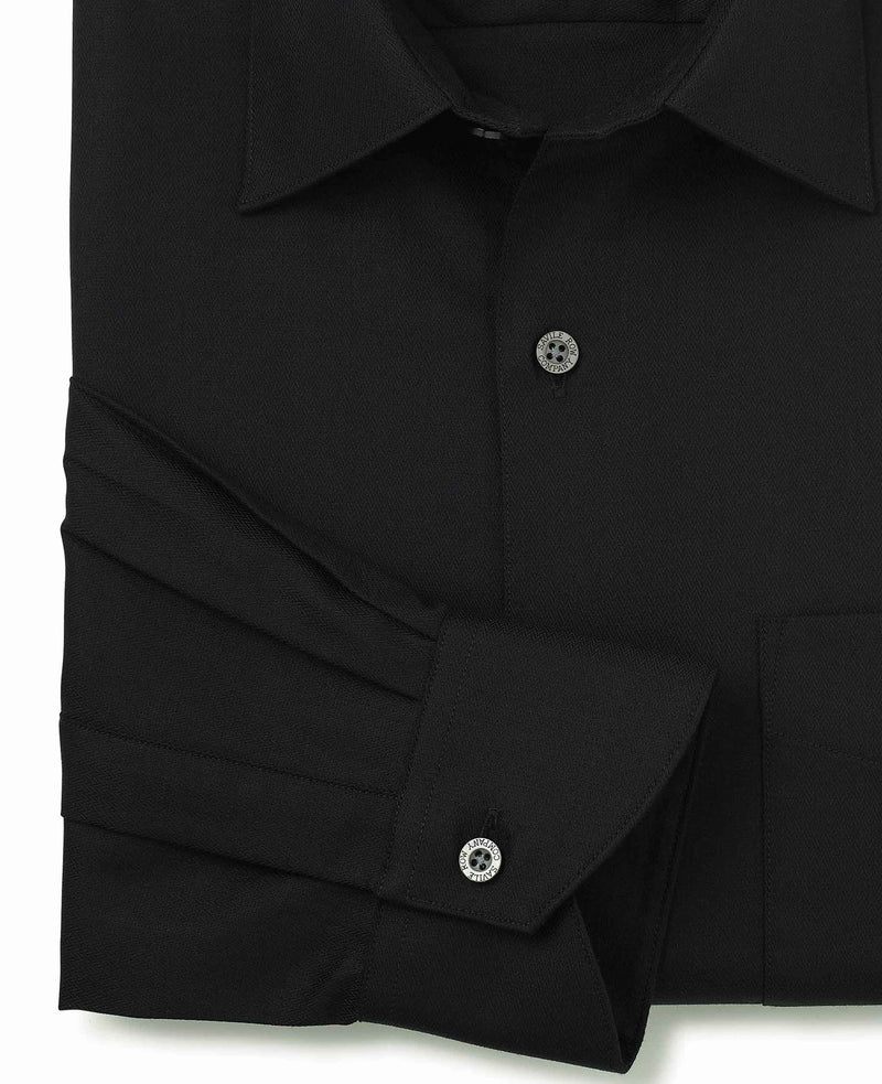 black cotton herringbone classic fit formal shirt single cuff 1505blk No Tie detail