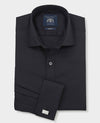 Black Cotton Herringbone Slim Fit Formal Shirt - Double Cuff