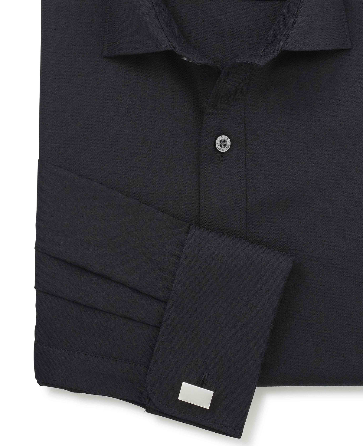 Black Cotton Herringbone Slim Fit Formal Shirt - Double Cuff
