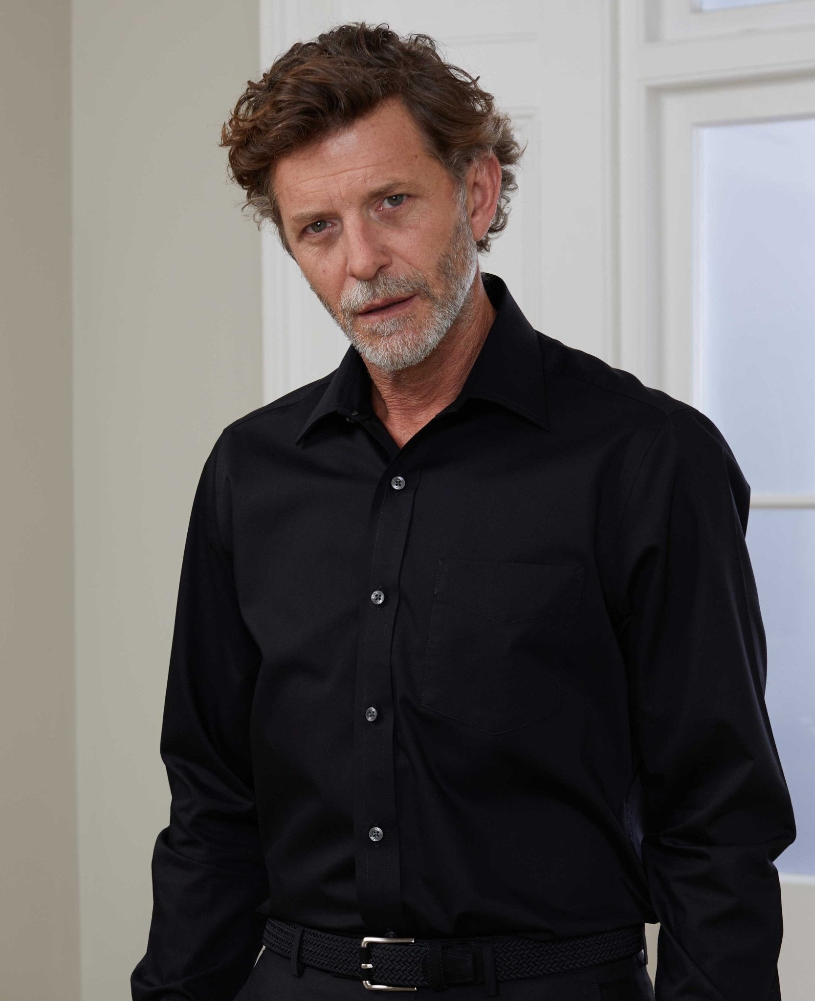 Men's Black Twill Classic Fit Formal Shirt With Single Cuffs | Savile ...