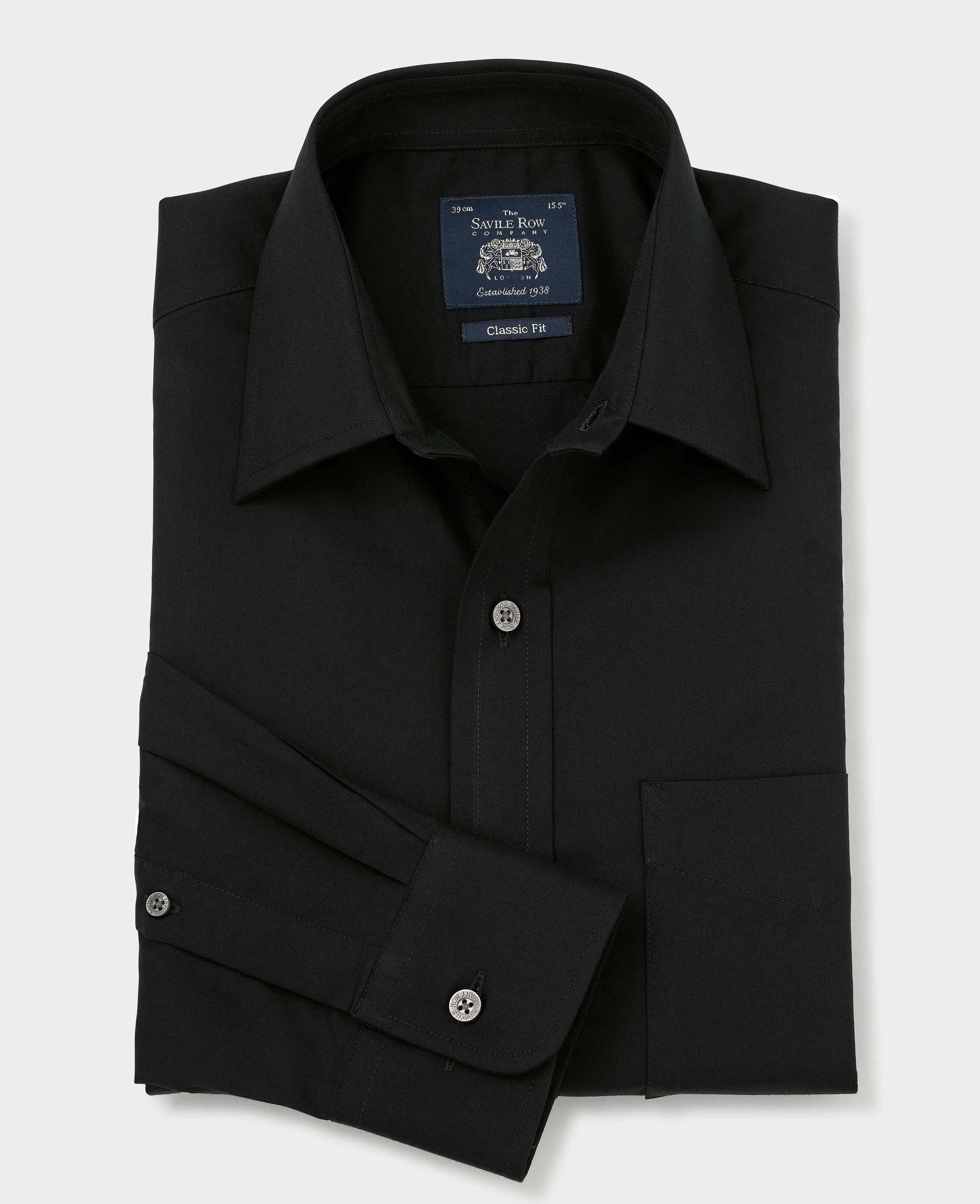 Men's Black Twill Classic Fit Formal Shirt With Single Cuffs | Savile ...