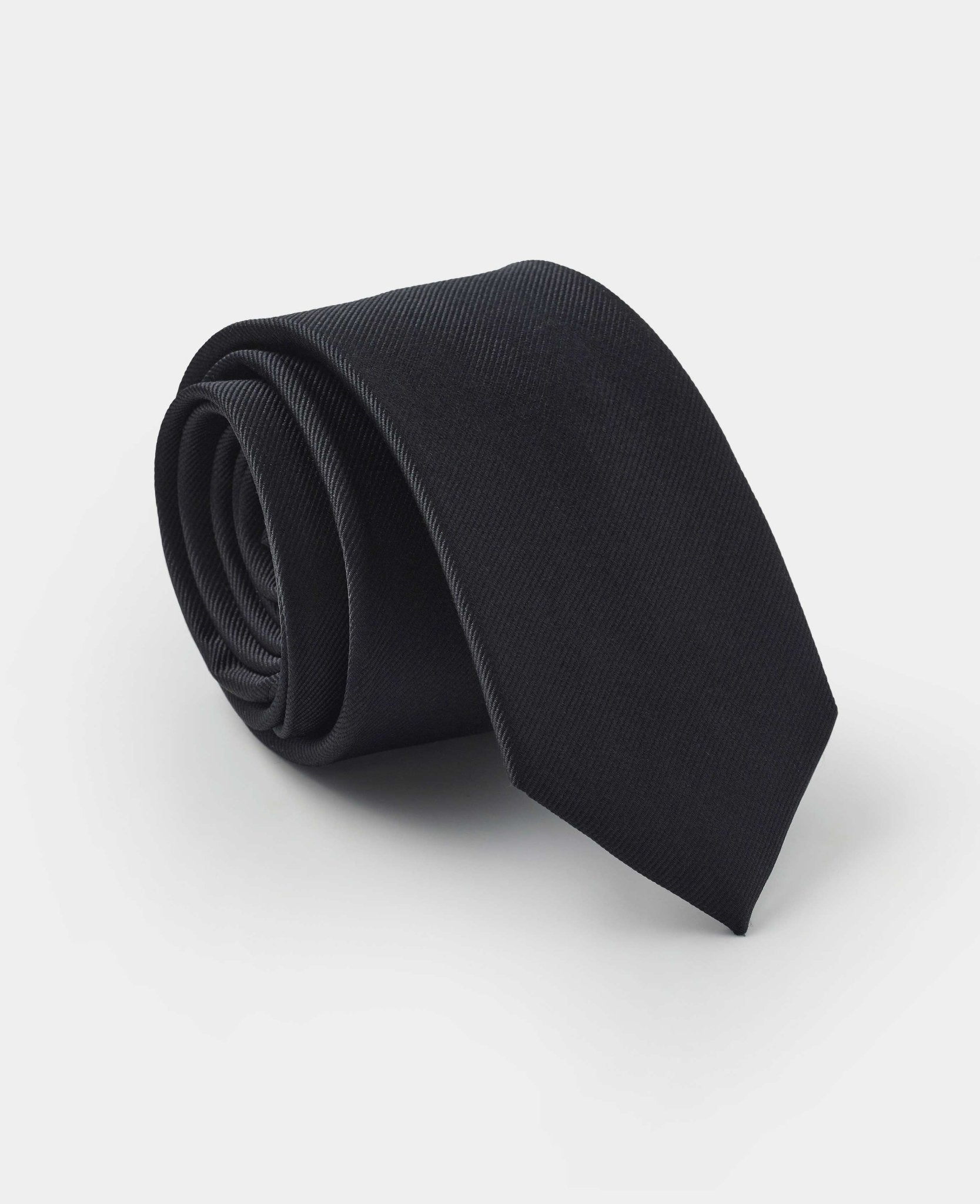 Black Fine Twill Skinny Silk Tie, view 1
