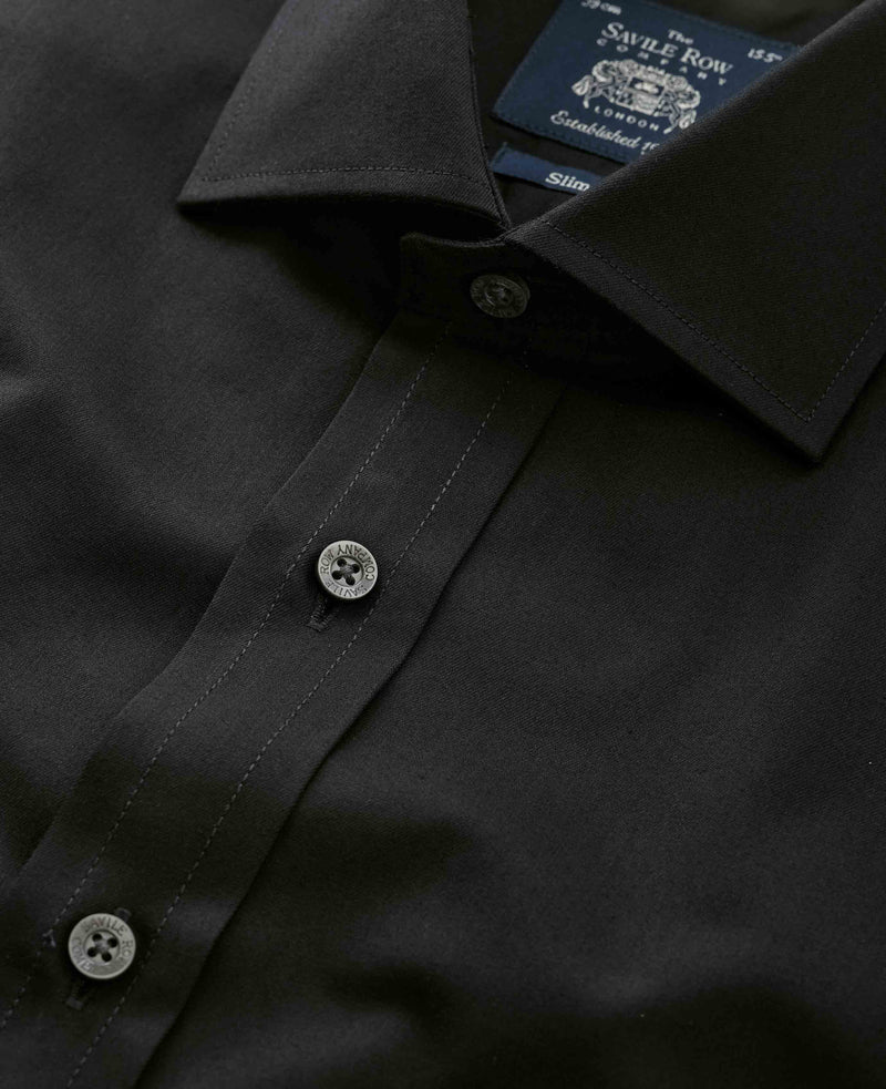 Black Fine Twill Slim Fit Formal Shirt - Single Cuff