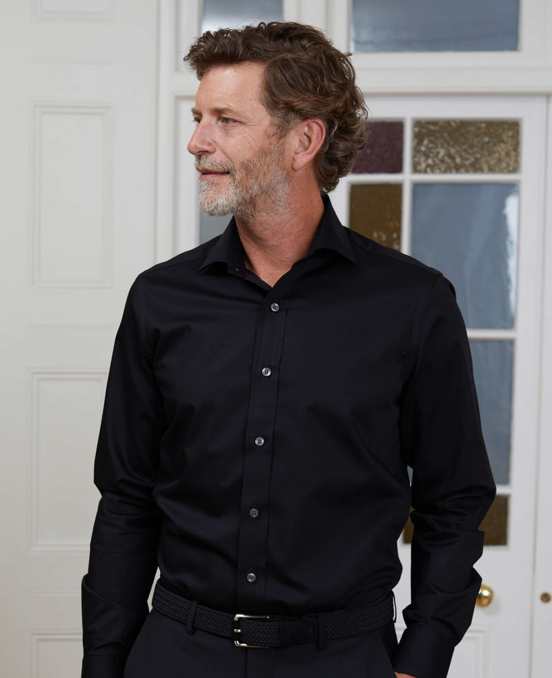 Black Fine Twill Slim Fit Formal Shirt - Single Cuff