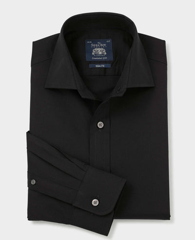 Men's Black Cotton Twill Slim Fit Formal Shirt With Single Cuffs