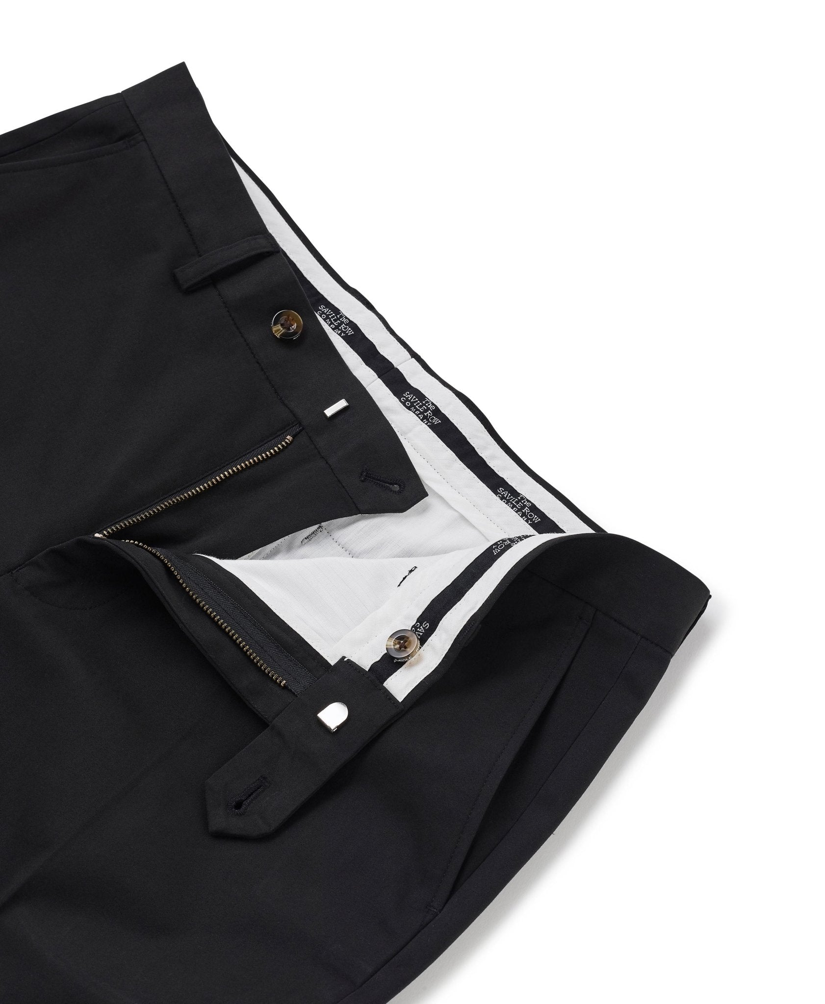Black Stretch Cotton Classic Fit Flat Front Chinos, view 2