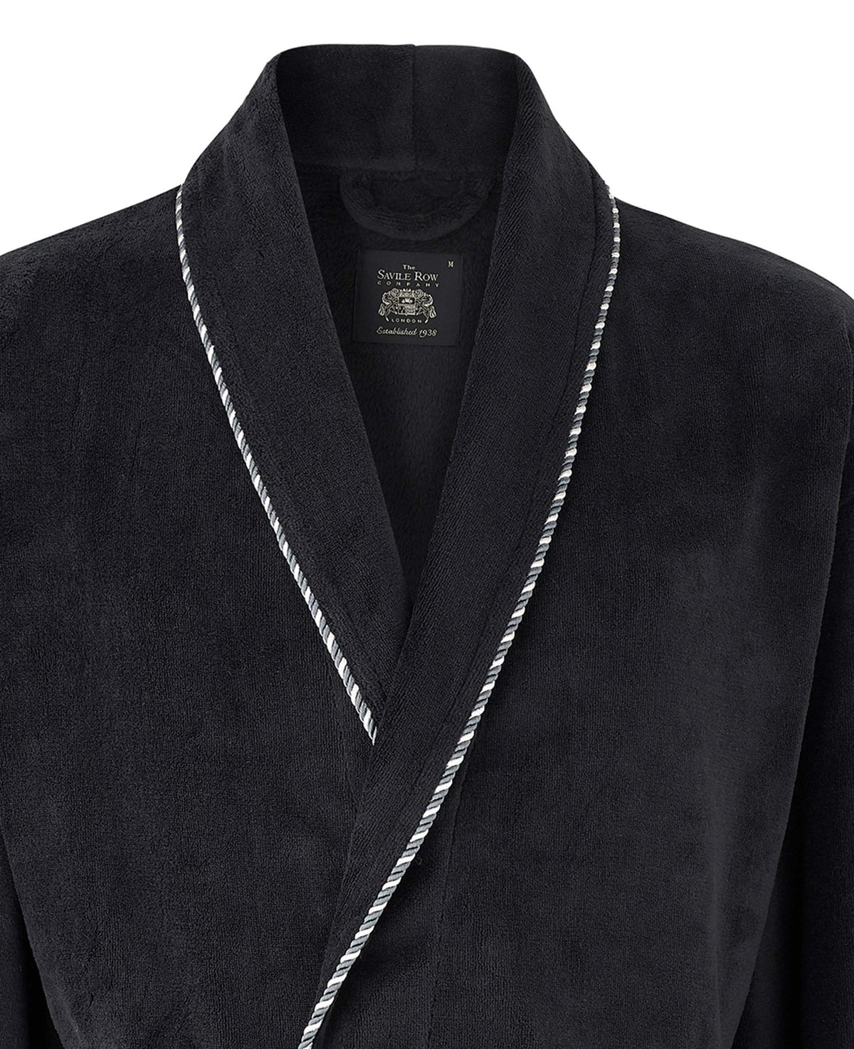 Men's Black Fleece Rope Edge Dressing Gown collar detail