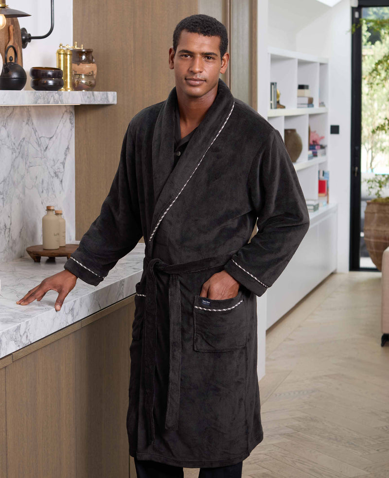 Black Fleece Rope Edge Dressing Gown
