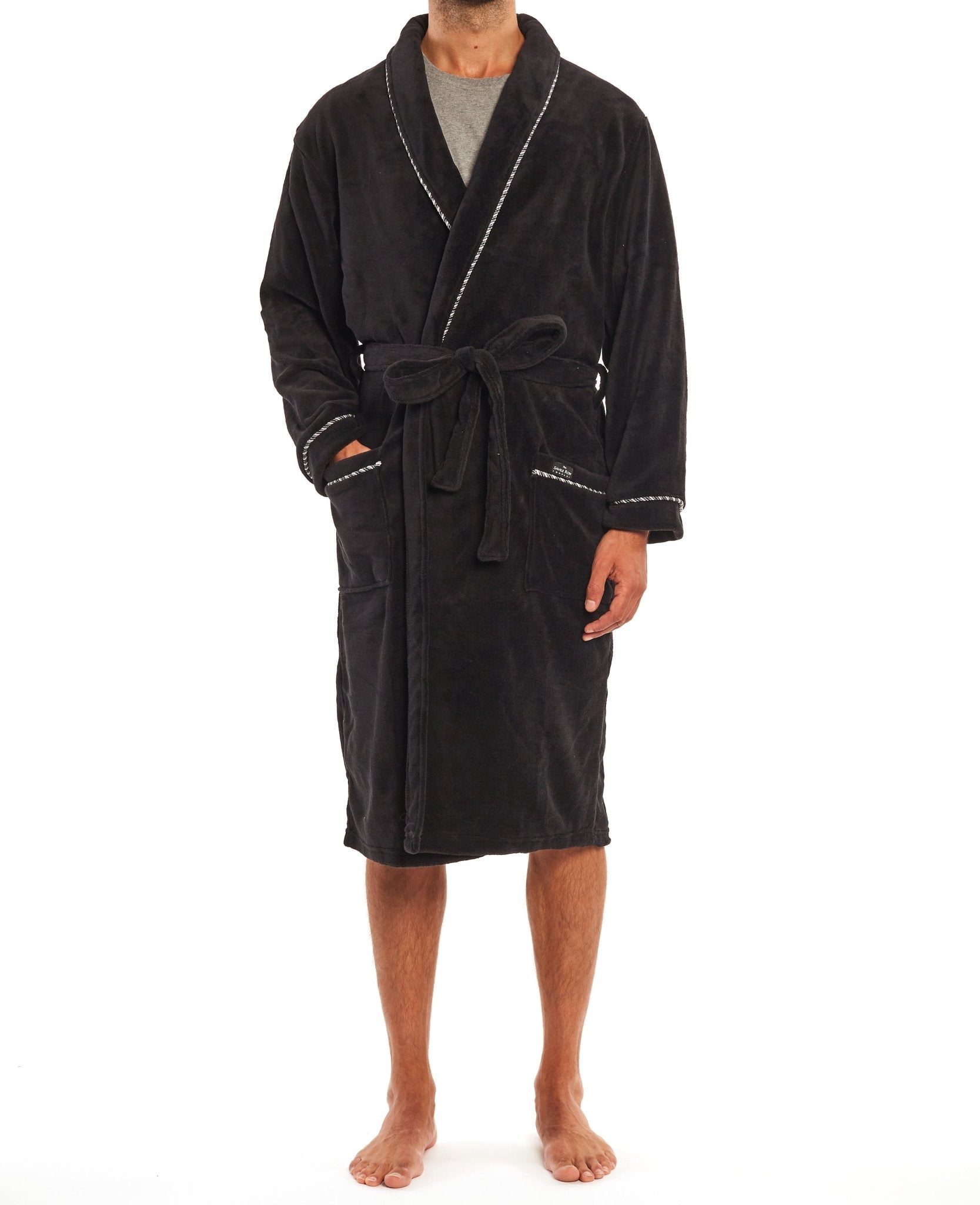 Men's Black Fleece Rope Edge Dressing Gown | Savile Row Company