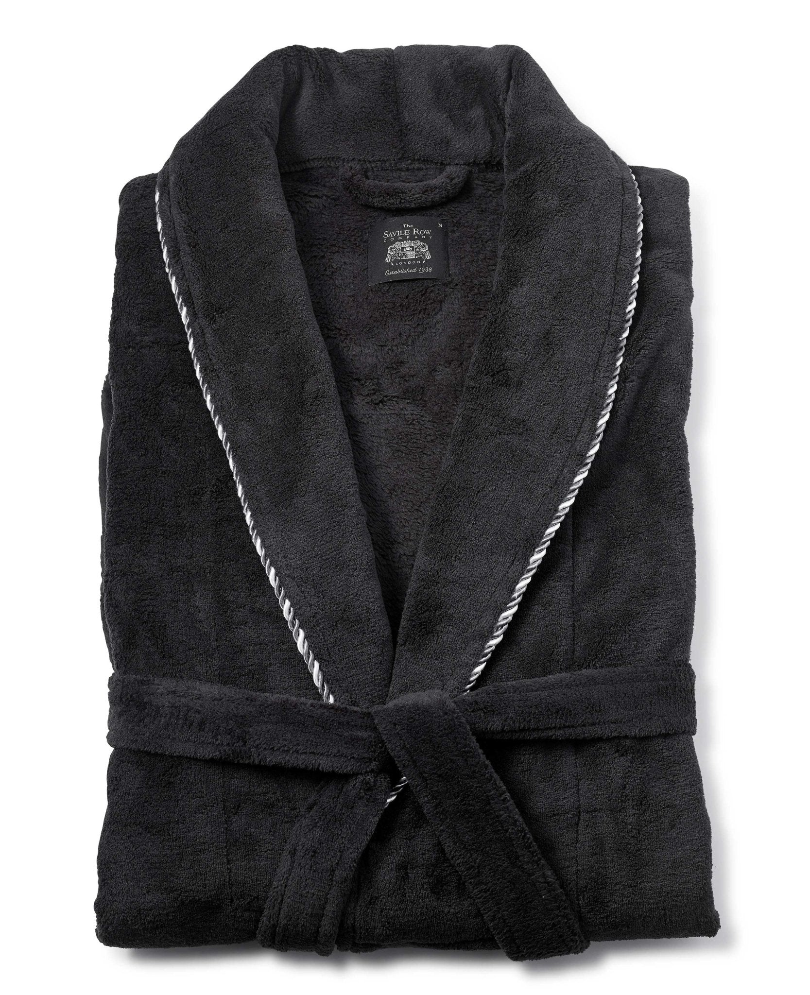 Men's Black Fleece Rope Edge Dressing Gown | Savile Row Company