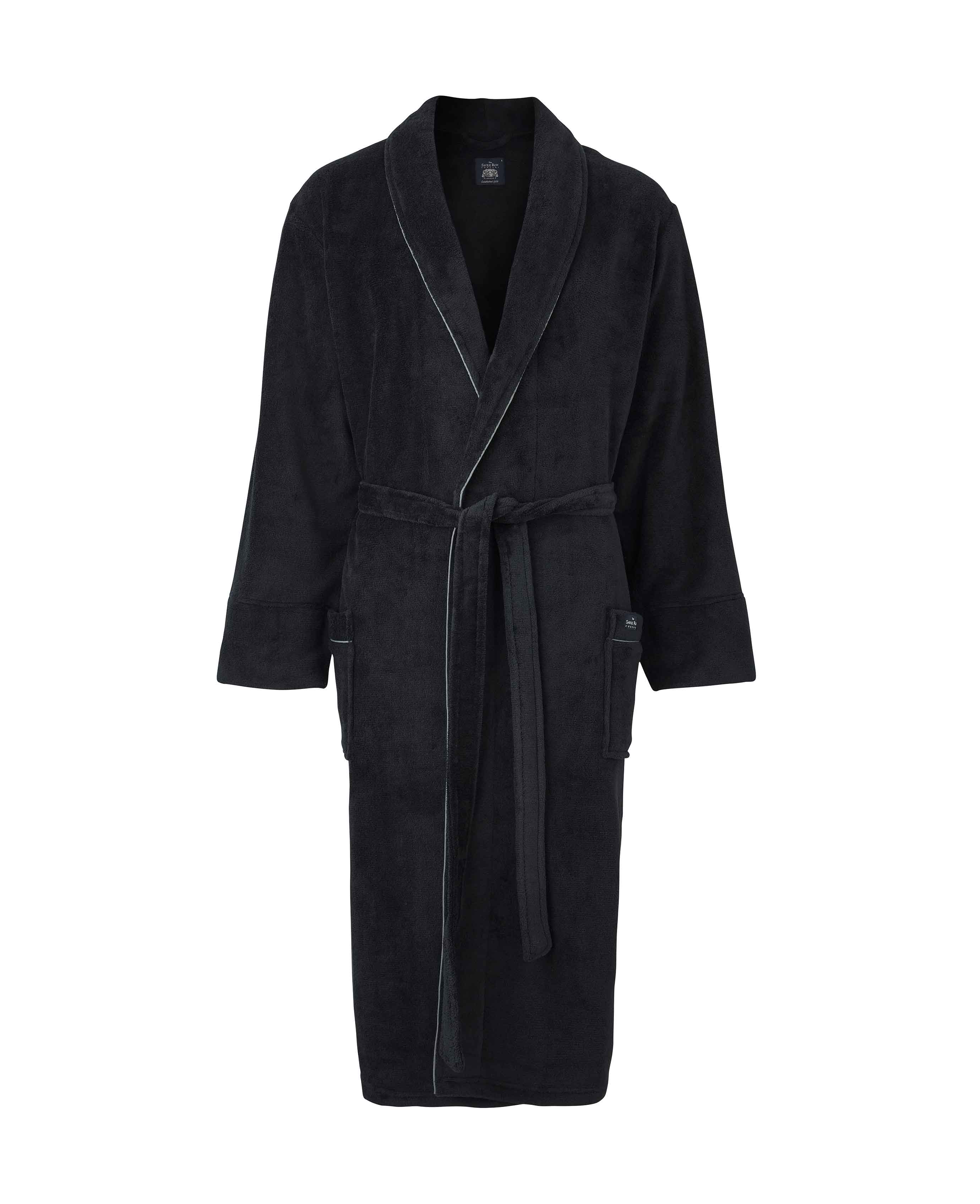 Men's Black Supersoft Dressing Gown With Grey Piping