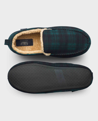 Black Green Check Moccasin Slippers