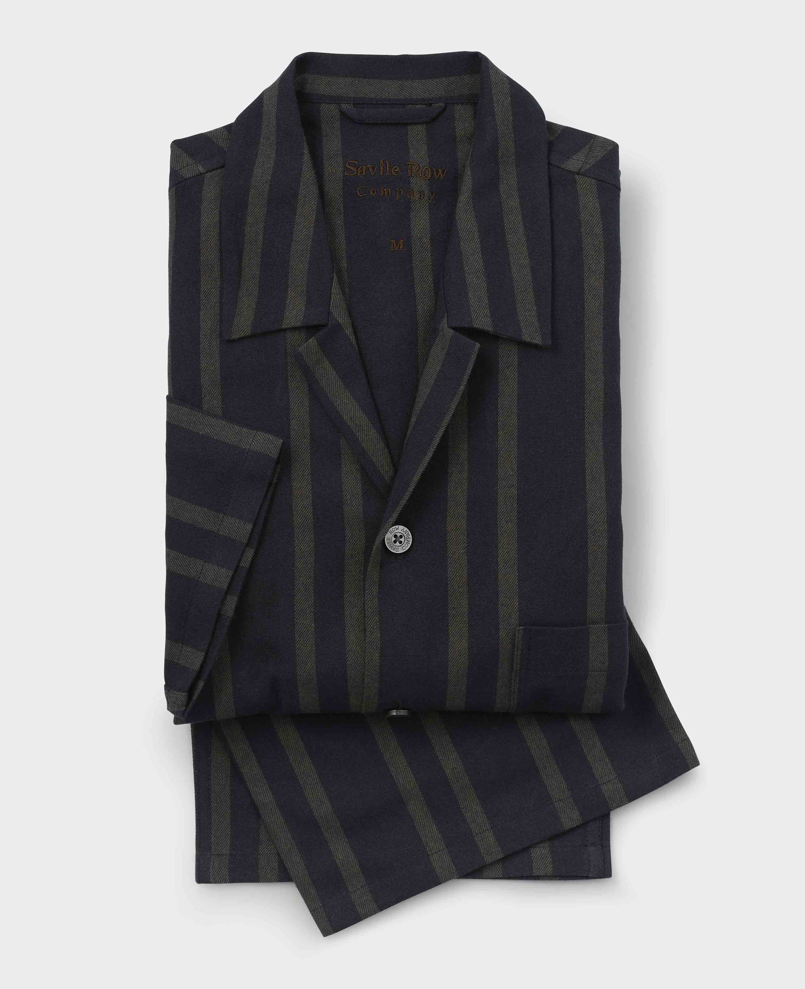 Black Grey Brushed Cotton Twill Striped Pyjamas, view 2