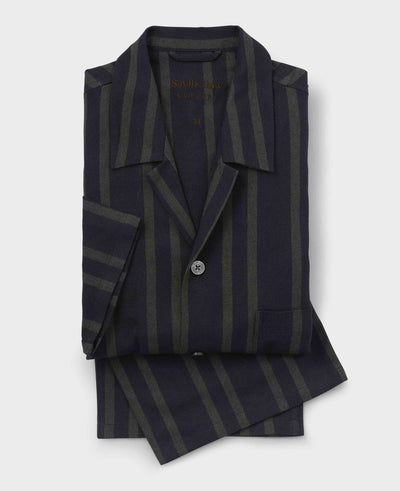 Black Grey Brushed Cotton Twill Striped Pyjamas