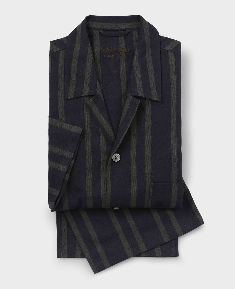 Black Grey Brushed Cotton Twill Striped Pyjamas